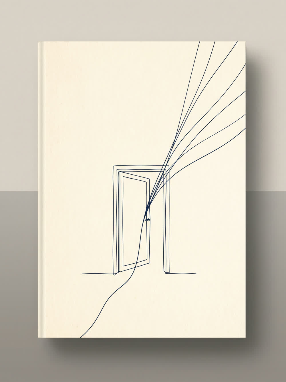 Minimalist book cover concept: an open door with radiating lines beyond it