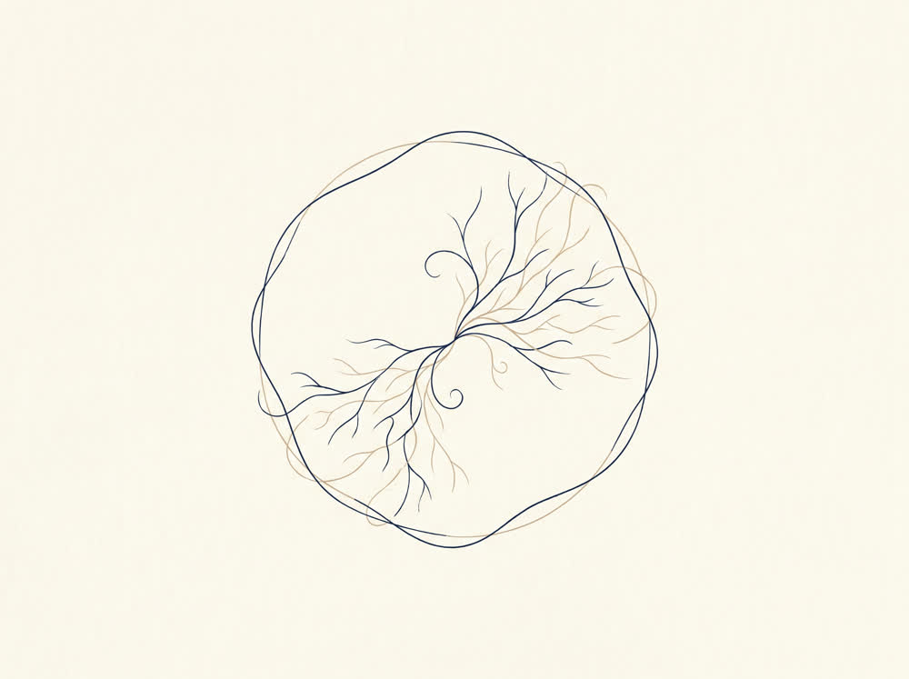 Abstract line illustration of a bounded circle containing a branching network of fine lines, symbolizing limits and sufficiency